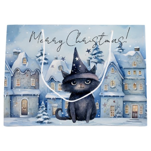 Schattigee Kerst Zwarte Kat Feestelijke Vakantie Groot Cadeauzakje (Voorkant)
