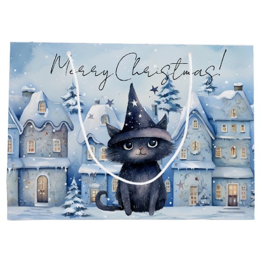 Schattigee Kerst Zwarte Kat Feestelijke Vakantie Groot Cadeauzakje (Achterkant)