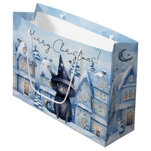 Schattigee Kerst Zwarte Kat Feestelijke Vakantie Groot Cadeauzakje (Voorkant Gekanteld)