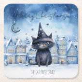 Schattigee Kerst Zwarte Kat Feestelijke Vakantie Kartonnen Onderzetters (Voorkant)
