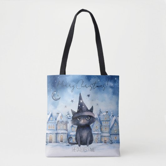 Schattigee Kerst Zwarte Kat Feestelijke Vakantie Tote Bag (Voorkant)