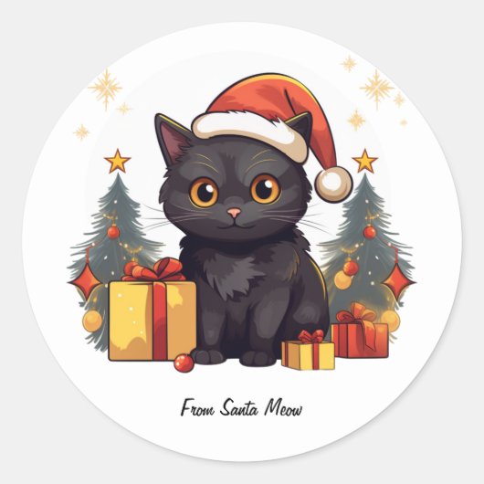 Schattigee kerst zwarte kat ronde sticker (Voorkant)