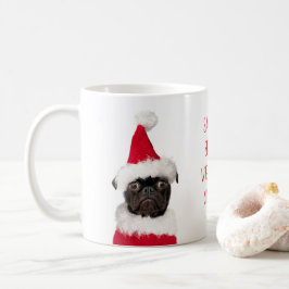 Schattigee Kerst Zwarte Pug Puppy Kerstman ziet je Koffiemok