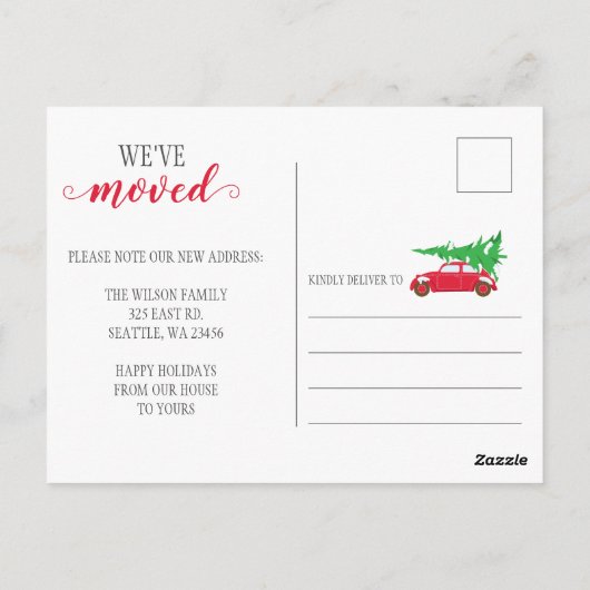 Schattigee kerstauto We hebben vakantie verhuisd Briefkaart (Achterkant)