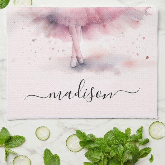 Schattigee kerstballerina scriptnaam theedoek (Gevouwen)