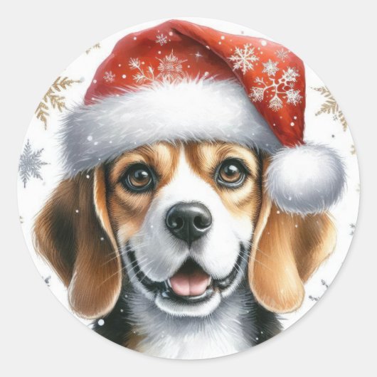 Schattigee Kerstbeagle Santa Hat Hondenvakantie Ronde Sticker (Voorkant)