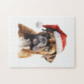 Schattigee Kerstbokser Hond Met Kerstmuts Legpuzzel (Horizontaal)