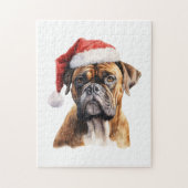 Schattigee Kerstbokser Hond Met Kerstmuts Legpuzzel (Verticaal)