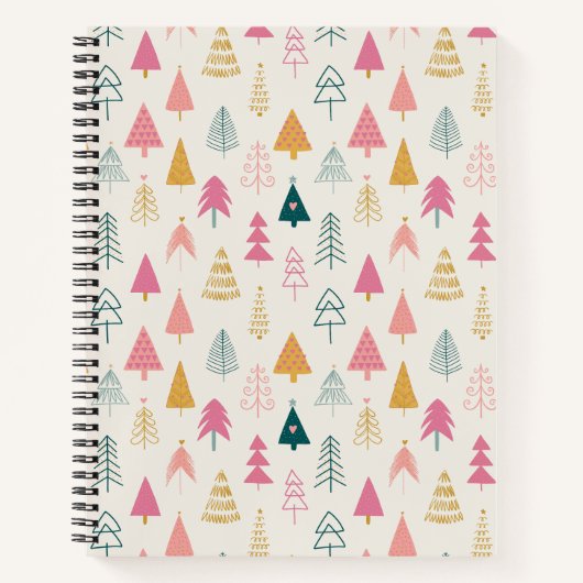 Schattigee kerstbomen Blush Pink Pattern Notitieboek (Voorkant)