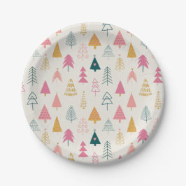 Schattigee kerstbomen Blush Pink Pattern Papieren Bordje