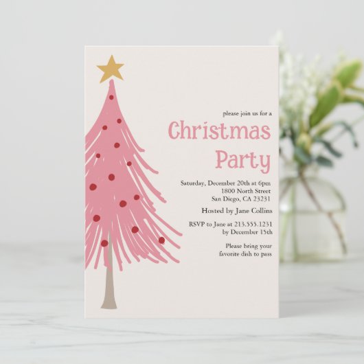 Schattigee kerstbomen Blush Pink Pattern Party Kaart (Staand voorkant)