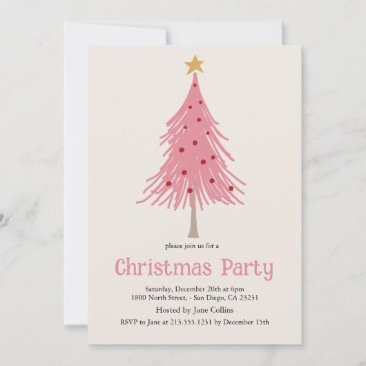 Schattigee kerstbomen Blush Pink Pattern Party Kaart (Voorkant)