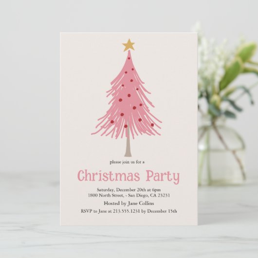 Schattigee kerstbomen Blush Pink Pattern Party Kaart (Staand voorkant)