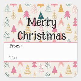 Schattigee kerstbomen Blush Pink Pattern Vierkante Sticker