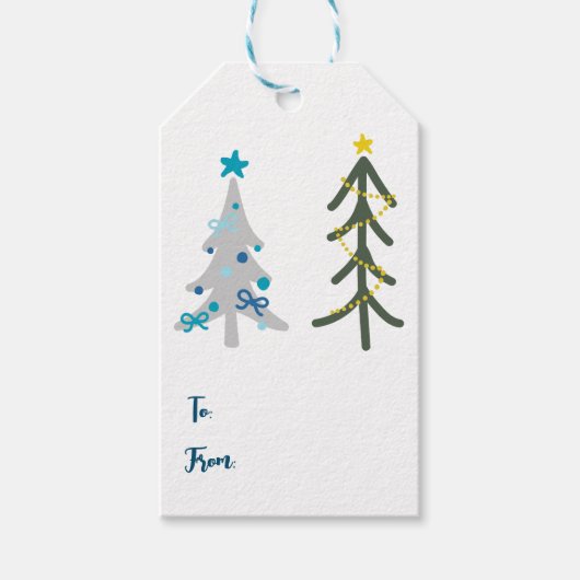 Schattigee kerstbomen doodle cadeaulabel (Voorkant)