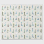 Schattigee kerstbomen doodle cadeaupapier (Vlak)