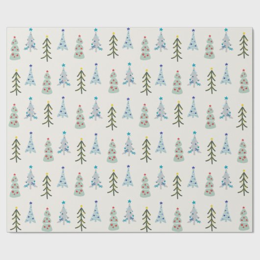 Schattigee kerstbomen doodle cadeaupapier (Vlak)