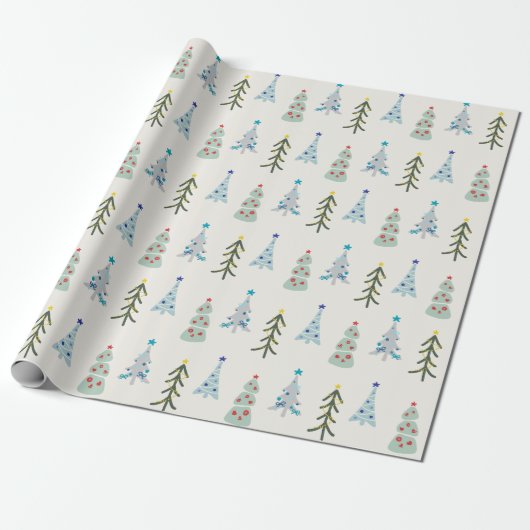 Schattigee kerstbomen doodle cadeaupapier (Uitgerold)