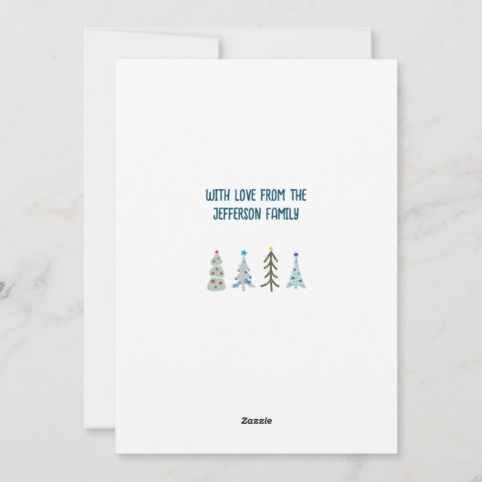 Schattigee kerstbomen doodle feestdagenkaart (Achterkant)