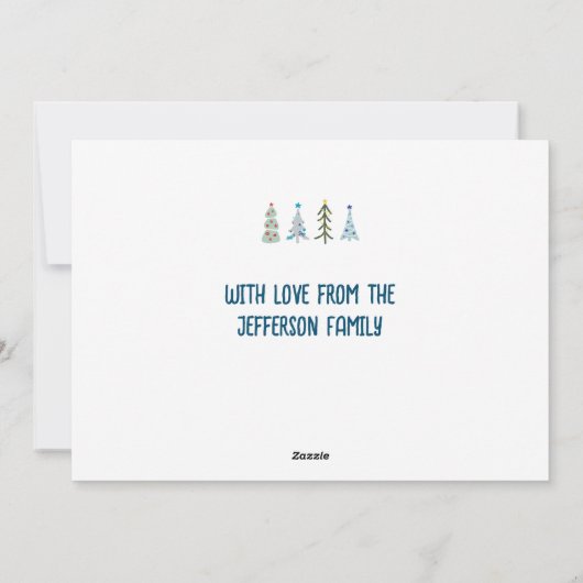 Schattigee kerstbomen doodle feestdagenkaart (Achterkant)