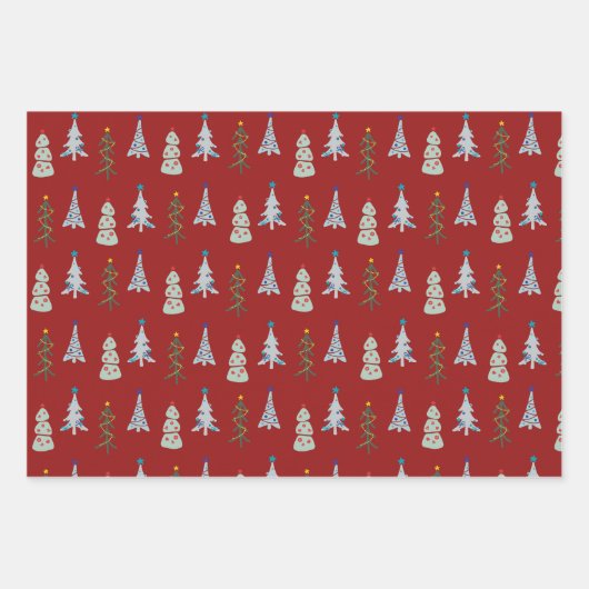 Schattigee kerstbomen doodle inpakpapier vel (Voorkant 3)