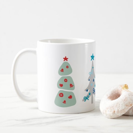 Schattigee kerstbomen doodle koffiemok (Met donut)