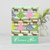 Schattigee kerstbomen en hertenvakantie-uitnodigin kaart (Staand voorkant)