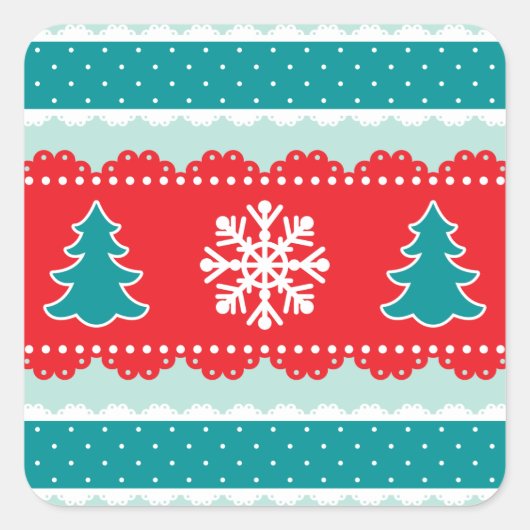 Schattigee kerstbomen en sneeuwvlokken Patroon Vierkante Sticker (Voorkant)
