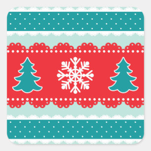Schattigee kerstbomen en sneeuwvlokken Patroon Vierkante Sticker