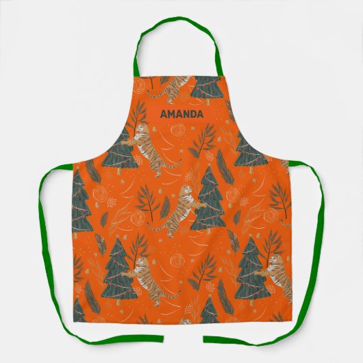 Schattigee kerstbomen en tijgerpatroon schort (Voorkant)