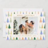 Schattigee kerstbomen groen boho twee foto bericht feestdagenkaart (Voorkant)