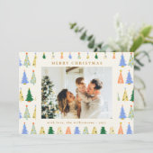 Schattigee kerstbomen groen boho twee foto bericht feestdagenkaart (Staand voorkant)