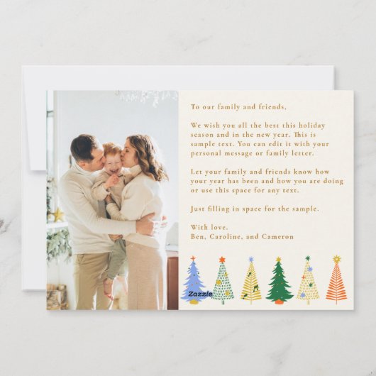 Schattigee kerstbomen groen boho twee foto bericht feestdagenkaart (Achterkant)