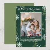 Schattigee kerstbomen groene retro boho foto feestdagenkaart (Voorkant / Achterkant)