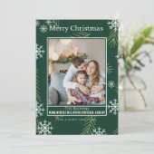 Schattigee kerstbomen groene retro boho foto feestdagenkaart (Staand voorkant)