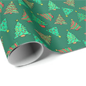 Schattigee kerstbomen | met groen patroon cadeaupapier (Rol Hoek)