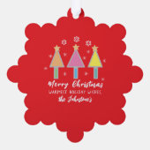 Schattigee kerstbomen noemen rustieke rode vakanti ornament kaart (Achterkant)