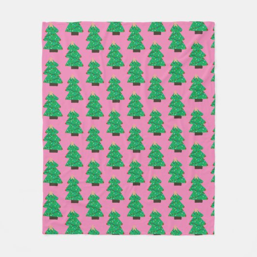 Schattigee kerstbomen op roze fleece deken (Voorkant)