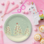 Schattigee kerstbomen pastel papieren bordje (Feest)