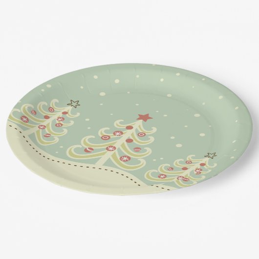 Schattigee kerstbomen pastel papieren bordje (Gekanteld)