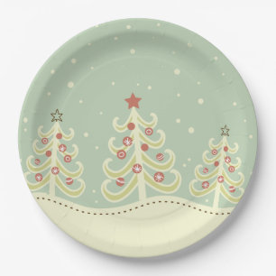 Schattigee kerstbomen pastel papieren bordje