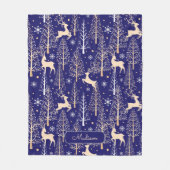 Schattigee kerstbomen rendieren monogram blauw fleece deken (Voorkant)