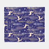 Schattigee kerstbomen rendieren monogram blauw fleece deken (Voorkant (Horizontaal))