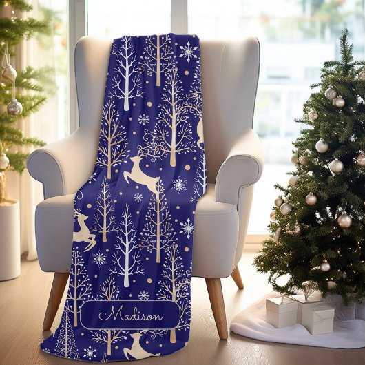 Schattigee kerstbomen rendieren monogram blauw fleece deken