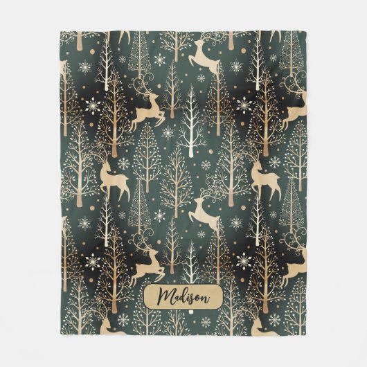 Schattigee kerstbomen rendieren monogram groen fleece deken (Voorkant)