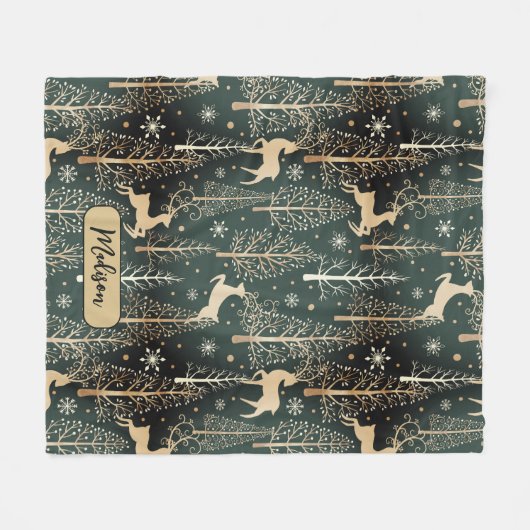 Schattigee kerstbomen rendieren monogram groen fleece deken (Voorkant (Horizontaal))