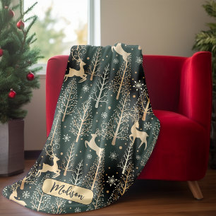 Schattigee kerstbomen rendieren monogram groen fleece deken
