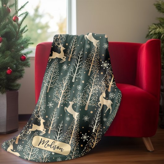 Schattigee kerstbomen rendieren monogram groen fleece deken