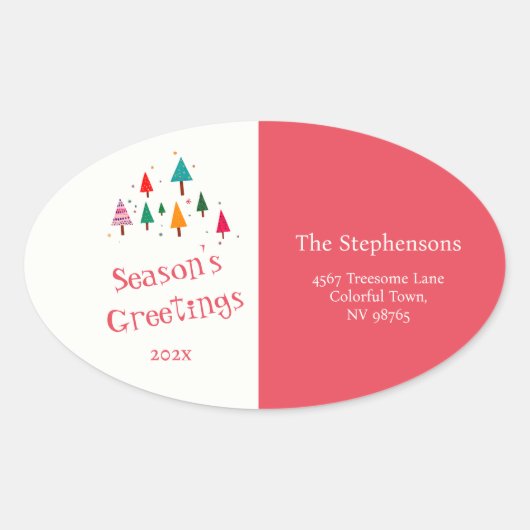 Schattigee kerstbomen Retro Retro Retro Adres Labe Ovale Sticker (Voorkant)