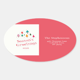 Schattigee kerstbomen Retro Retro Retro Adres Labe Ovale Sticker